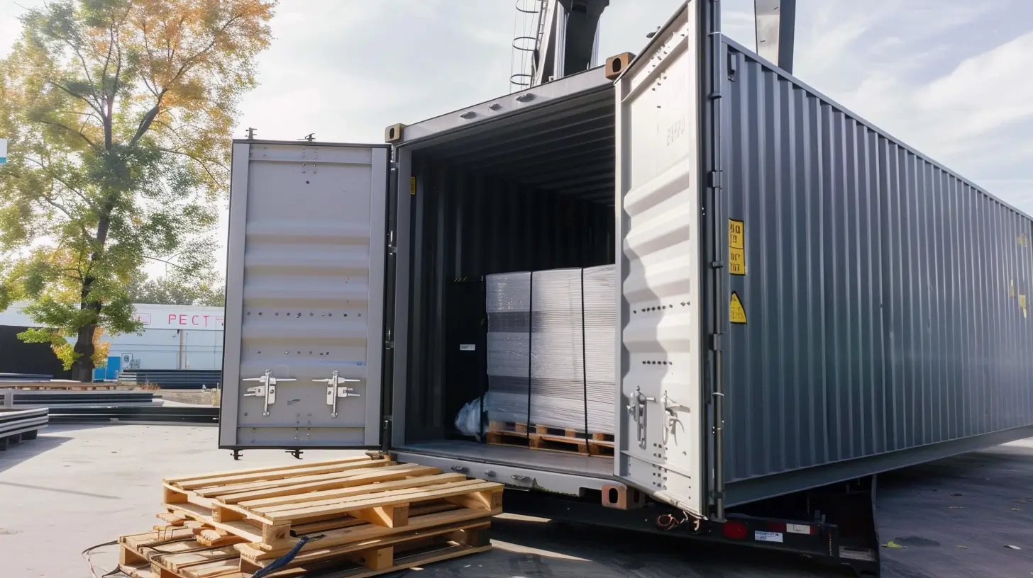 Shipping container being unloaded